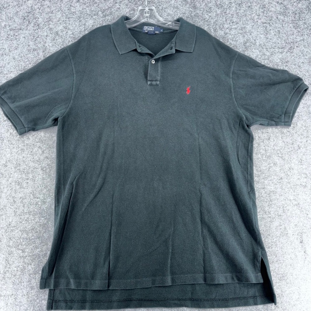 VTG Ralph Lauren Mens XL Black Pique Cotton Short Sleeve Pony Logo Polo Shirt